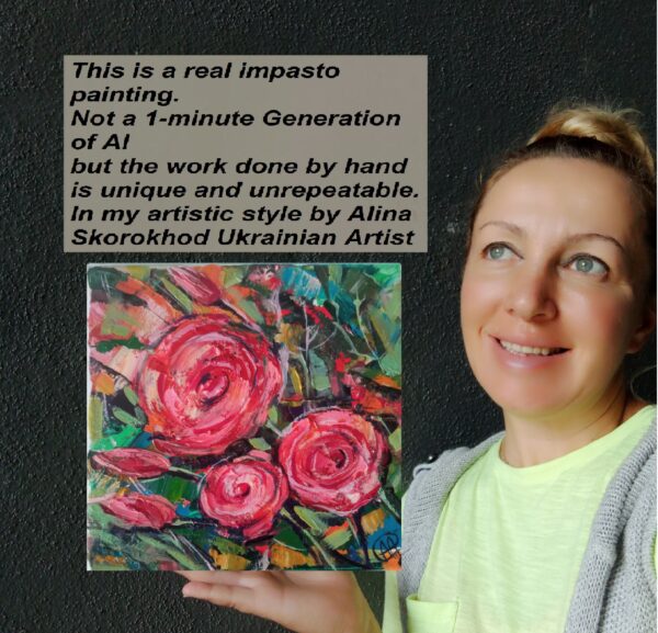 Rose Painting Flowers Oil OOAK Wall Art Impasto Canvas Painting - Image 2