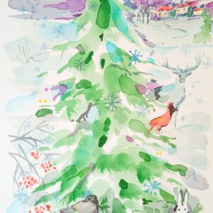 Christmas Watercolor Painting Original Bundle Christmas Wreath Wall Art