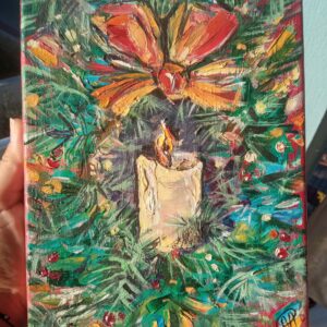 Christmas Painting Gift Impasto Wreath Canvas Wall Art