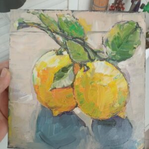 Lemone Oil Painting Original Still Life Kitchen Art Impasto