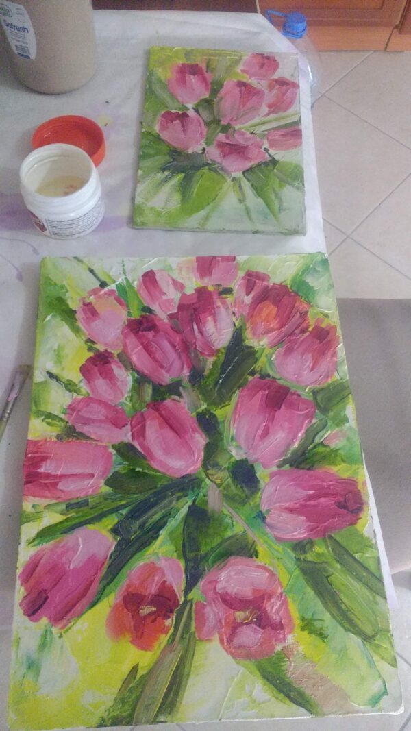 Tulip Painting Original Wall Art Birth Month Flowers April Canvas Painting 14" by 10" - Image 2