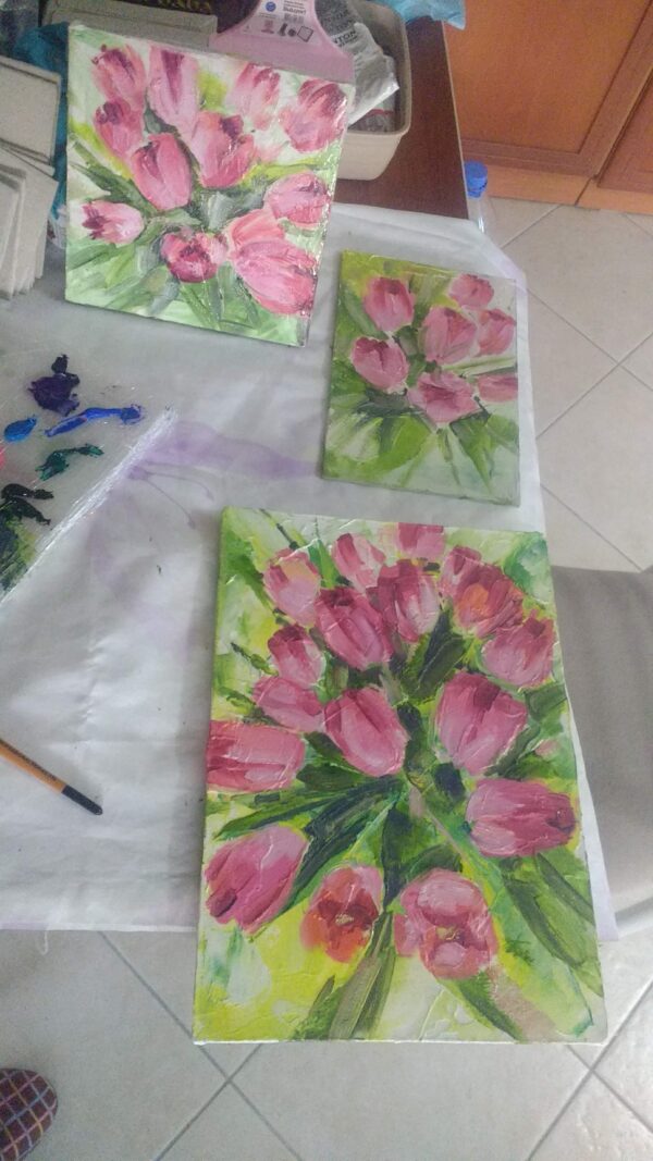 Tulip Painting Original Wall Art Birth Month Flowers April Canvas Painting 14" by 10" - Image 4
