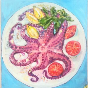 Octopus Painting Seafood Plate Original Kitchen Wall Art