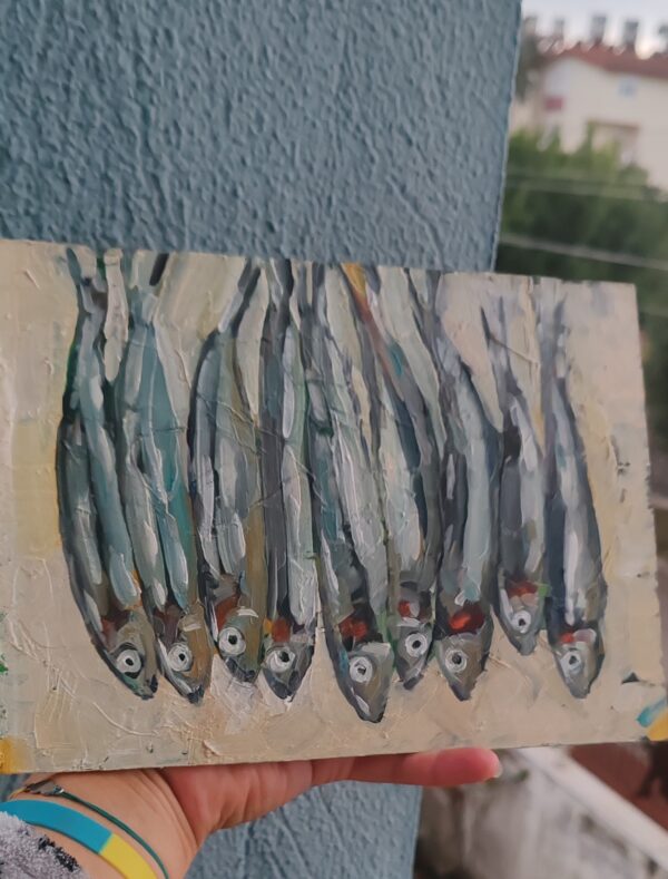 Sardines Painting Original Oil Impasto Kitchen Still Life - Image 3