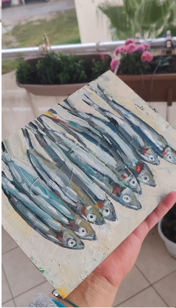 Sardines Painting Original Oil Impasto Kitchen Still Life - Image 4