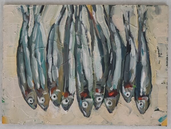 Sardines Painting Original Oil Impasto Kitchen Still Life