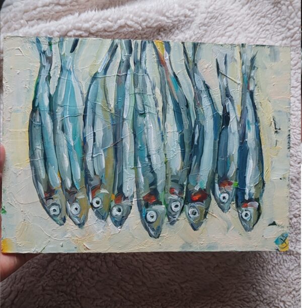 Sardines Painting Original Oil Impasto Kitchen Still Life - Image 8