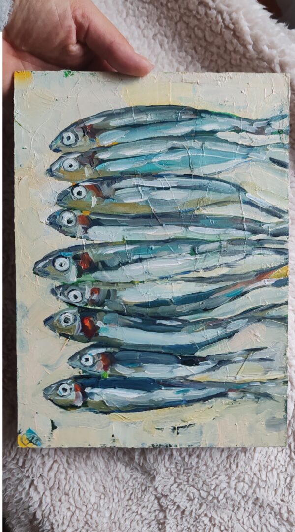 Sardines Painting Original Oil Impasto Kitchen Still Life - Image 7