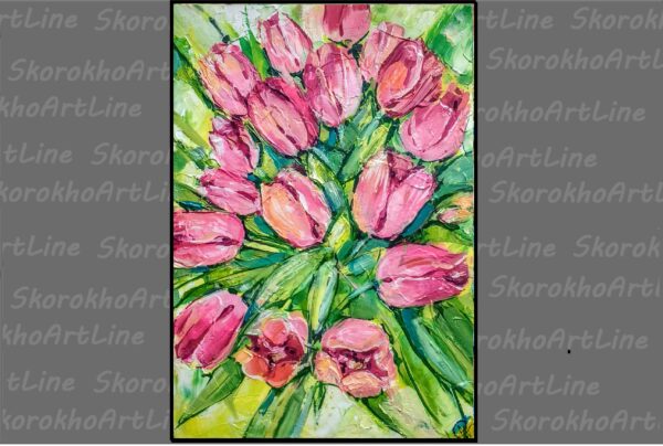 Tulip Painting Original Wall Art Birth Month Flowers April Canvas Painting 14" by 10" - Image 6