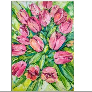 Tulip Painting Original Wall Art Birth Month Flowers April Canvas Painting 14" by 10"