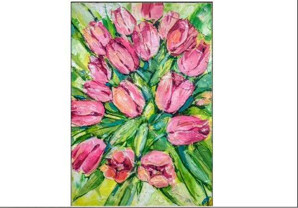 Tulip Painting Original Wall Art Birth Month Flowers April Canvas Painting 14" by 10"