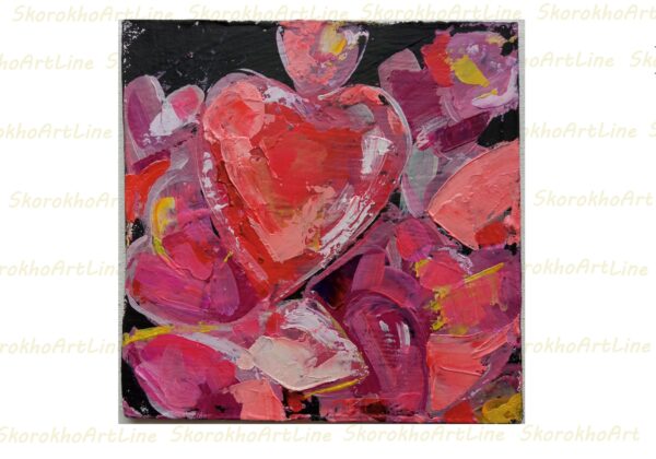ST Valentine's Hearts Oil Painting Original Artwork Mini Abstract