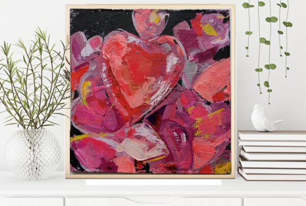 ST Valentine's Hearts Oil Painting Original Artwork Mini Abstract - Image 4