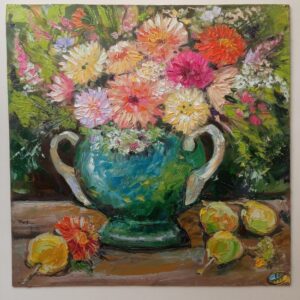 Сhrysanthemums Bouquet Original Wall Art Floral Bouquet Artwok OOAK