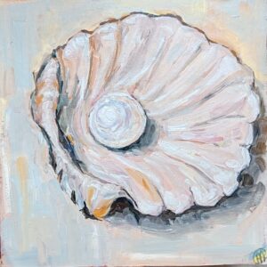 Pink Seashell Painting Pearl Still Life Kitchen Art
