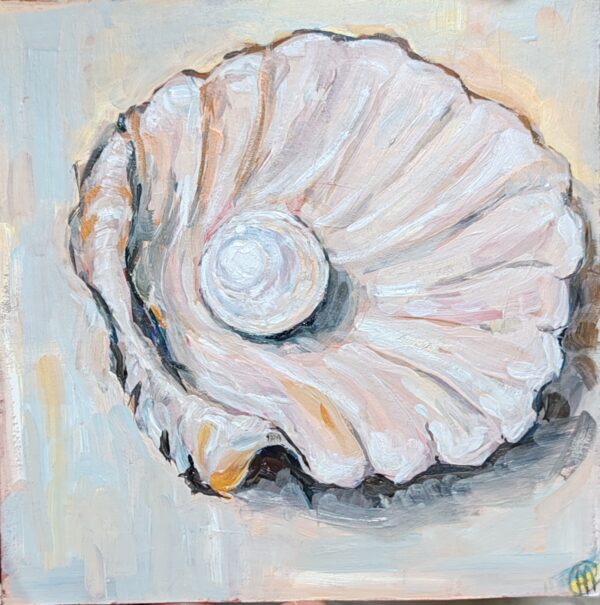 Pink Seashell Painting Pearl Still Life Kitchen Art