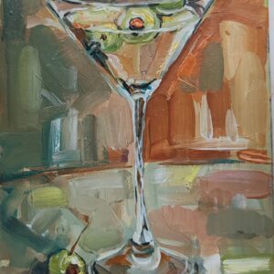 Dirty Martini Painting Still Life Green Olives Garnish 5"x7"