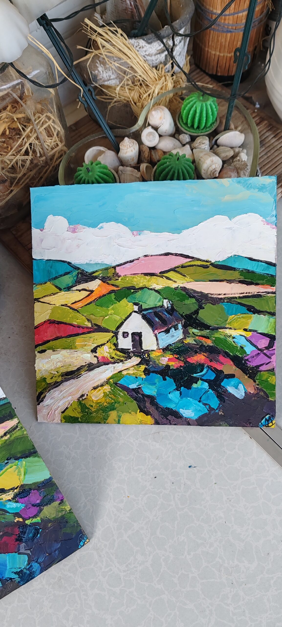 Irish Cottage Painting Summer Cozy Home Oil Landscape Original Artwork 8"x 8" - Image 4