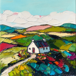 Irish Cottage Painting Summer Cozy Home Oil Landscape Original Artwork 8"x 8"