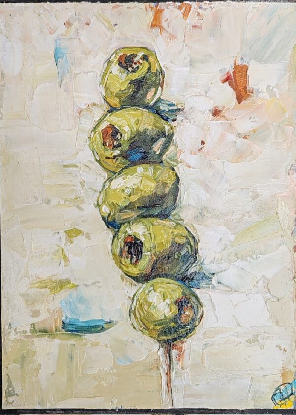 Olives Painting New House Kitchen Wall Art Impasto Original 7" by 5"