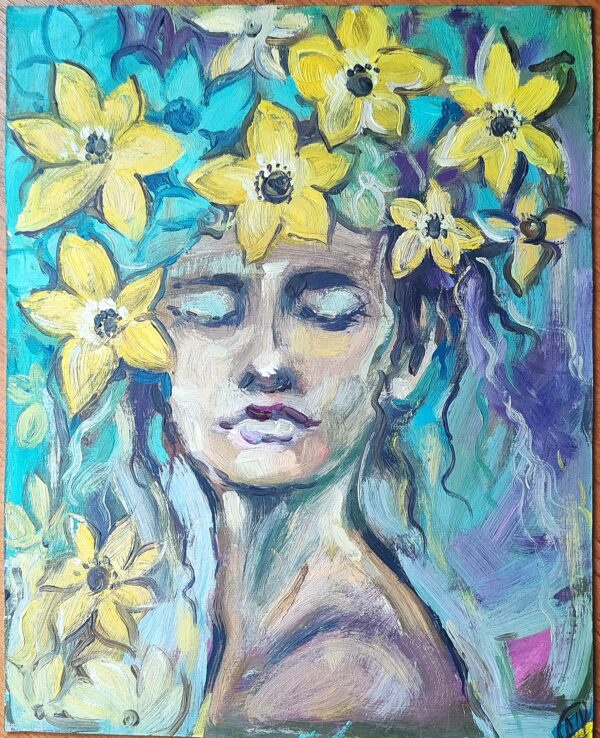 Mavka Painting Portrait of Ukrainian Folk Girl The Forest Song Original Wallart 10" by 8"