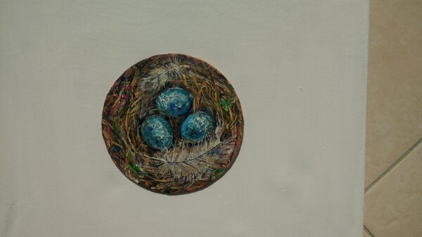 Nest Oil Painting Round Canvas Original Art St Patricks Artwork Painting Birds Nest With Blue Eggs Nest Wall Art 7.5"by7.5 - Image 7