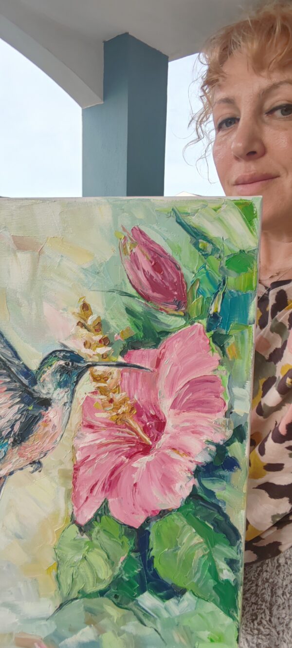 Hummingbird Oil Painting on Stretched Canvas - Image 3