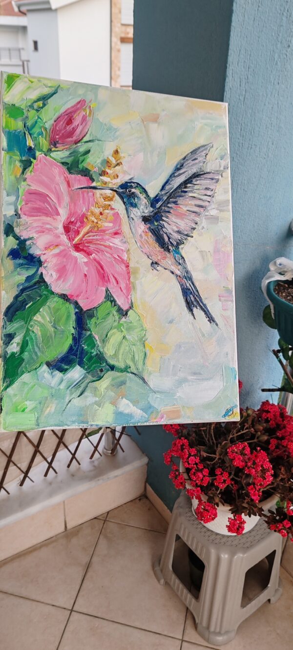 Hummingbird Oil Painting on Stretched Canvas - Image 2