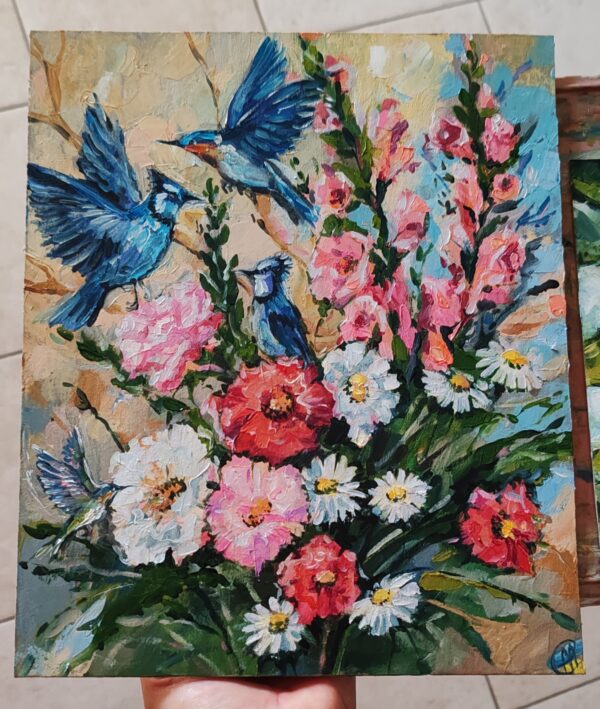 Hummingbird Oil Painting Original Impasto Artwork