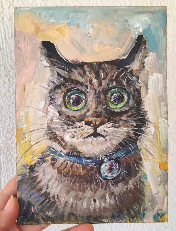 Cat Painting Impasto Minimalist Oil Pet Portraite