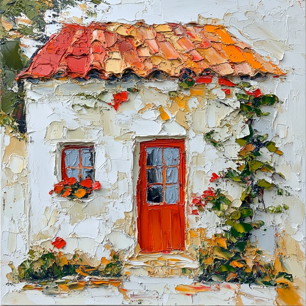 Irish Cottage Painting White Cozy Home Landscape Original Oil Painting Artwork
