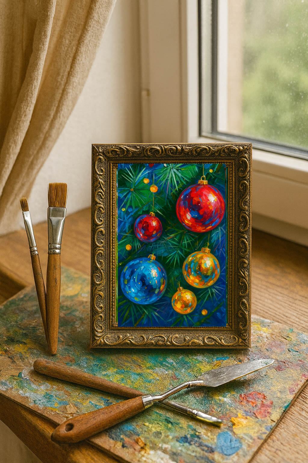 Christmas Ball Oil Painting, Winter Holiday Festive Home Decor - Image 8