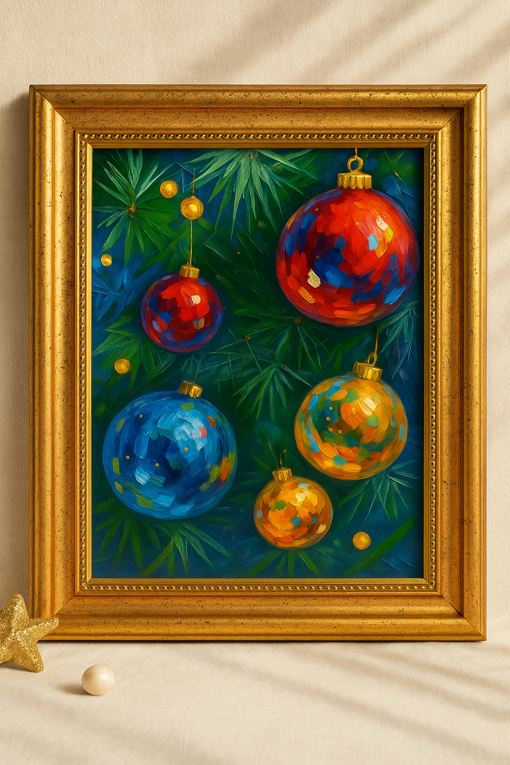 Christmas Ball Oil Painting, Winter Holiday Festive Home Decor - Image 4