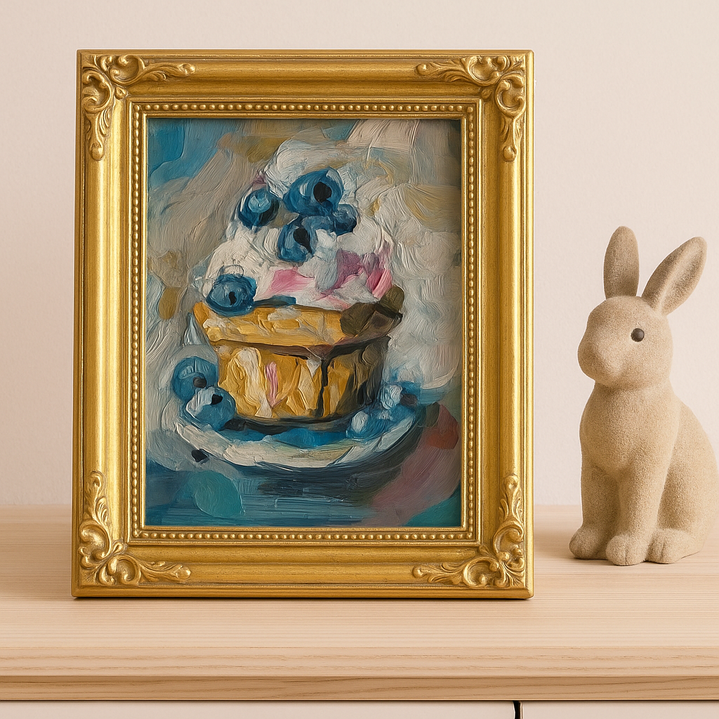 Blueberry Dessert Oil Painting - Small Impasto Mediterranean Art - Image 3