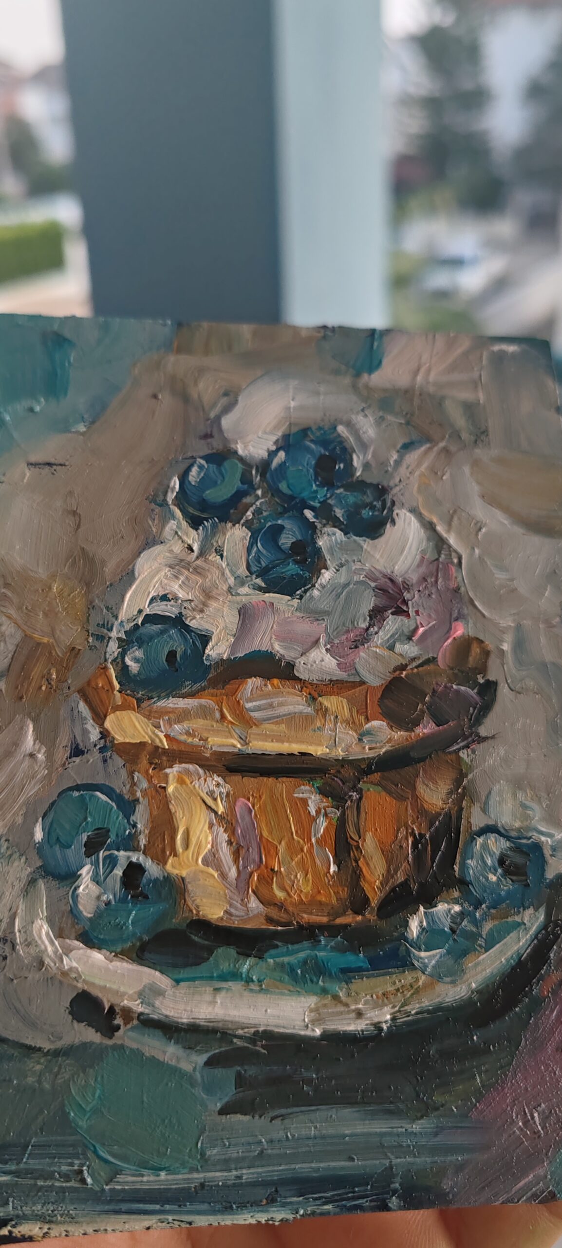 Blueberry Dessert Oil Painting - Small Impasto Mediterranean Art - Image 9