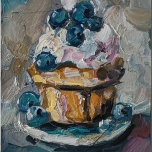 Blueberry Dessert Oil Painting - Small Impasto Mediterranean Art