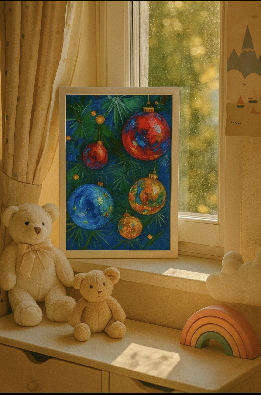 Christmas Ball Oil Painting, Winter Holiday Festive Home Decor - Image 2
