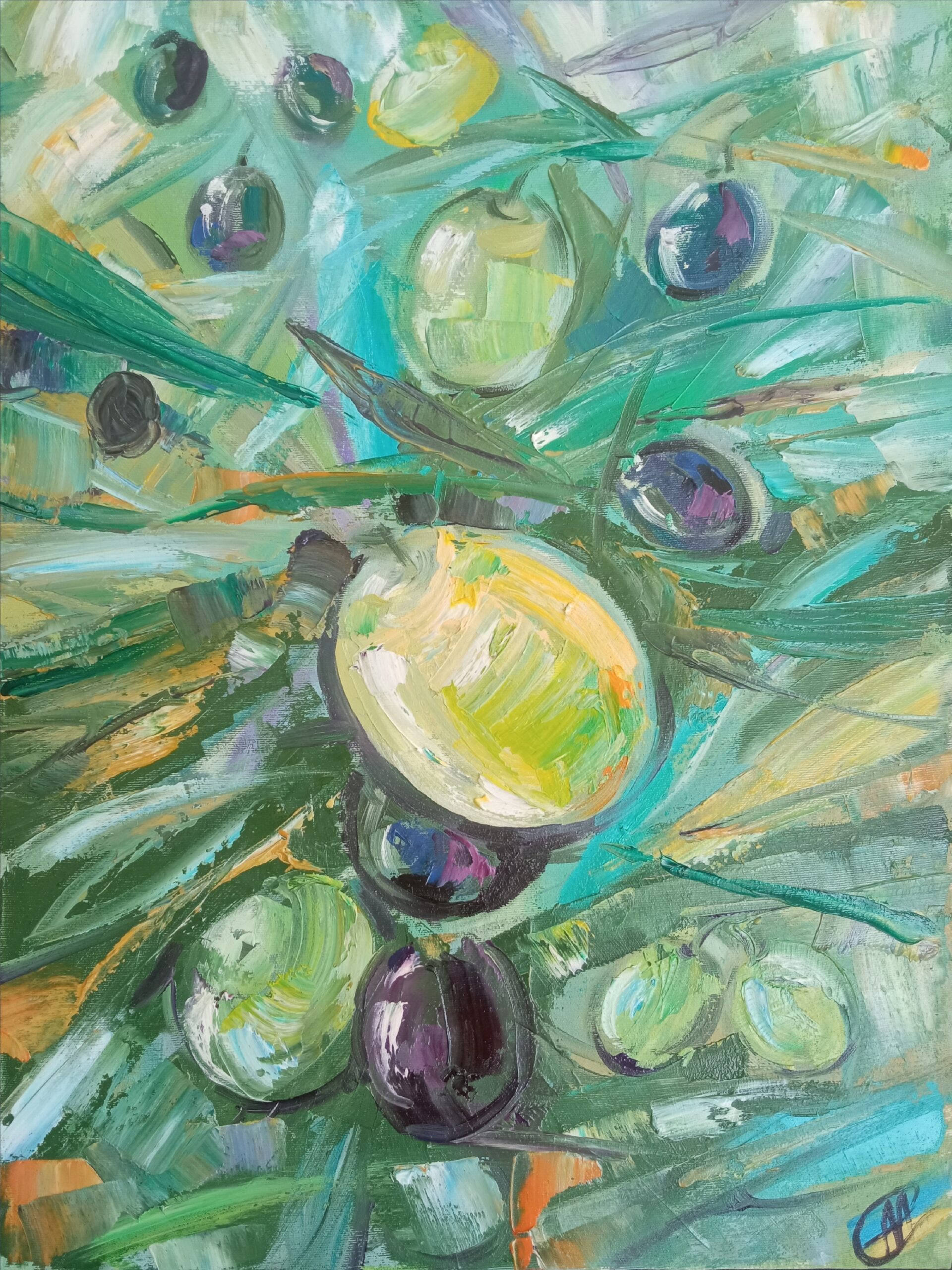 olives brunch oil painting impasto by ualinart
